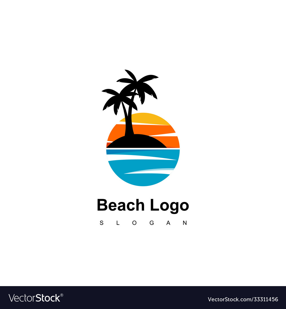 Beach logo circle land with palm tree icon Vector Image