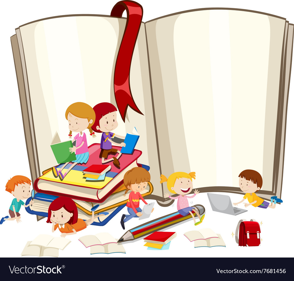 Children reading books together Royalty Free Vector Image