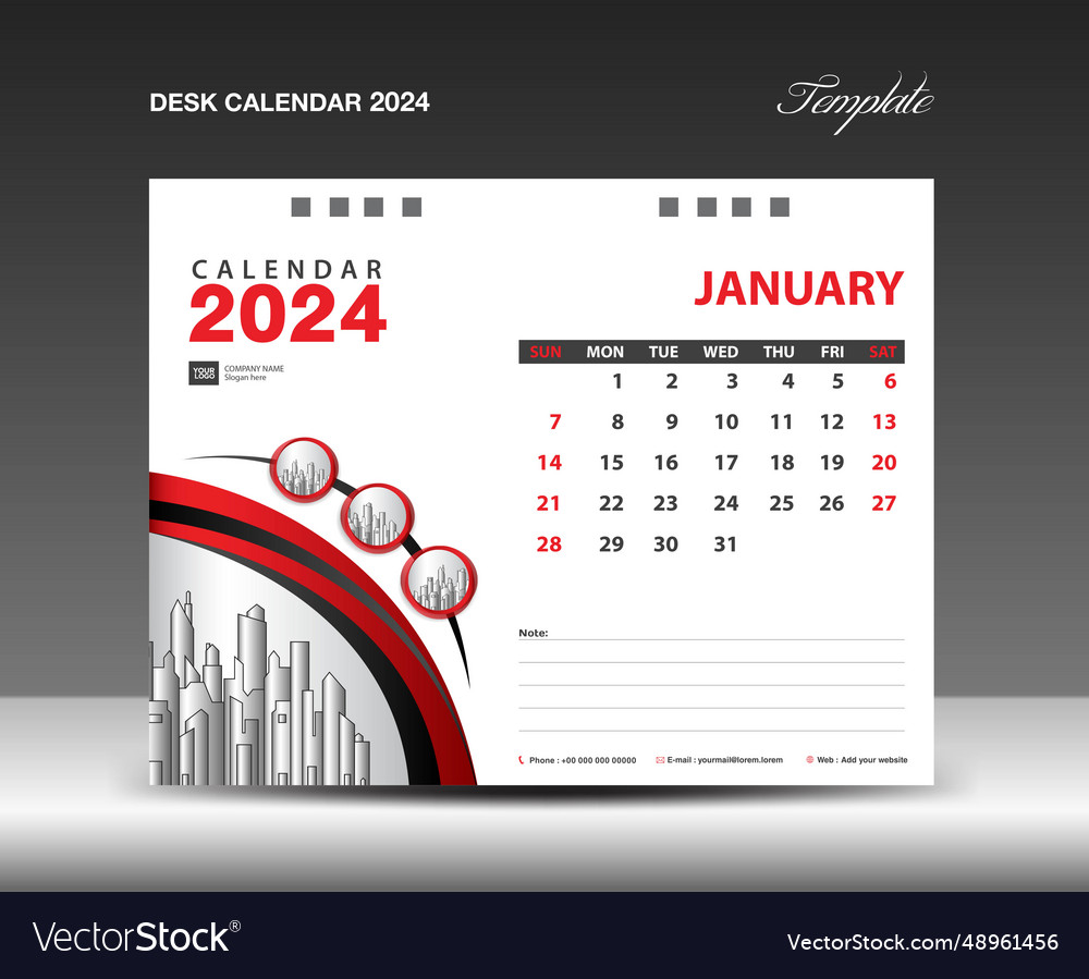 January 2024 template desk calendar Royalty Free Vector