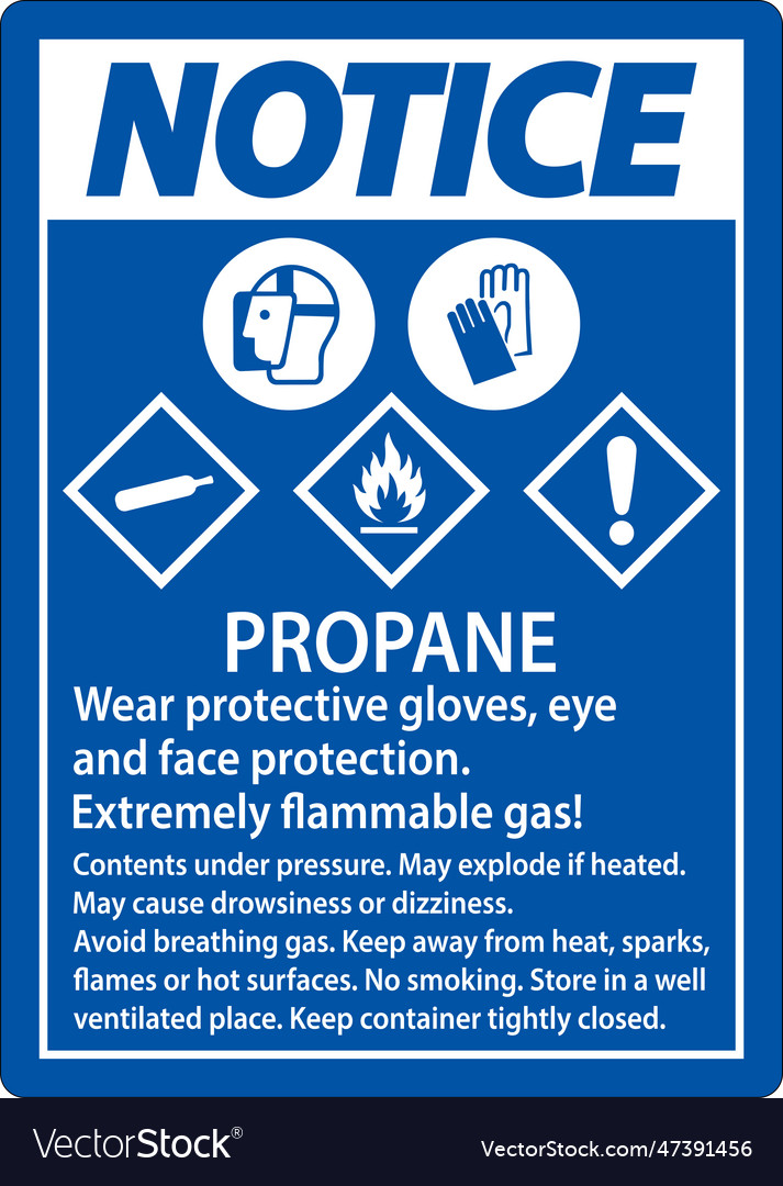 Notice propane flammable gas ppe ghs sign Vector Image