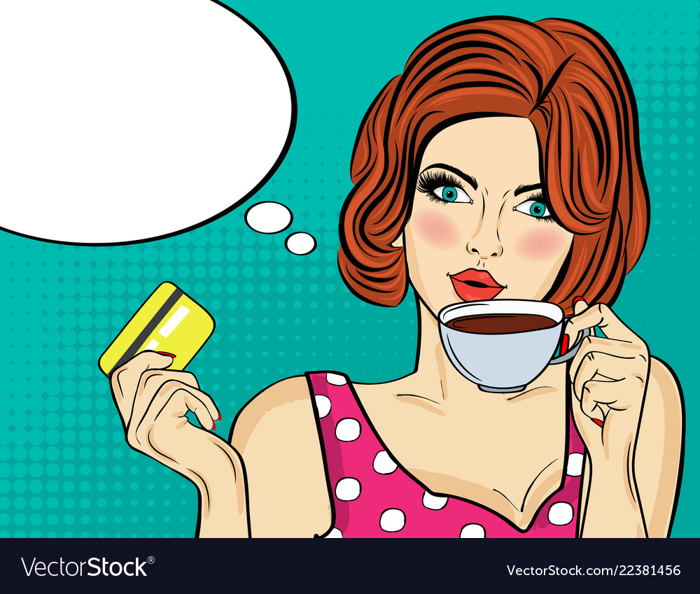 Sexy pop art woman with coffee cup