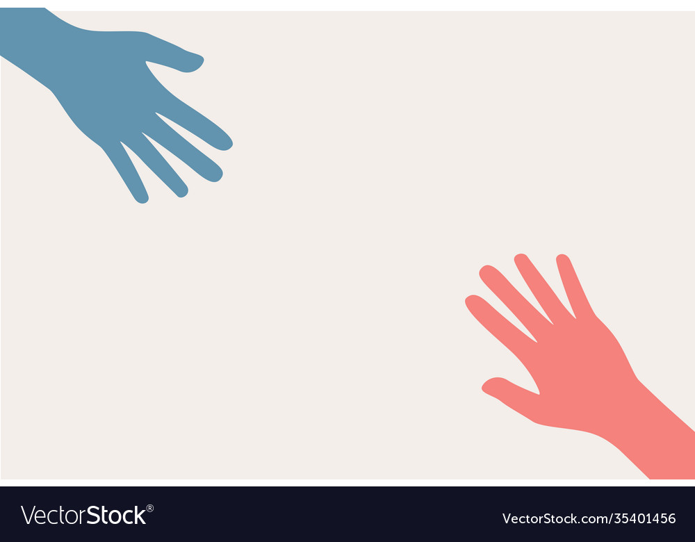 Two hands silhouette reaching towards each other Vector Image