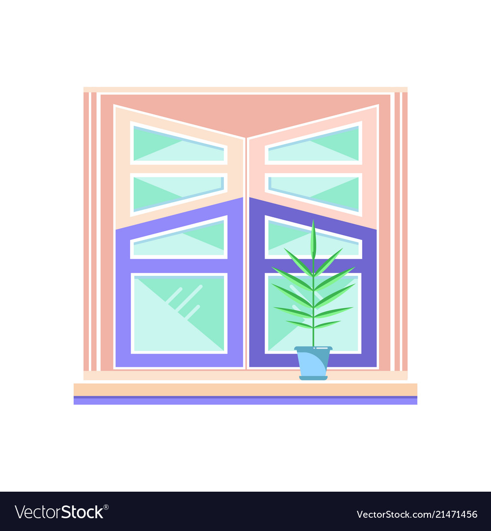 Wooden Window Frame Architectural Design Element Vector Image