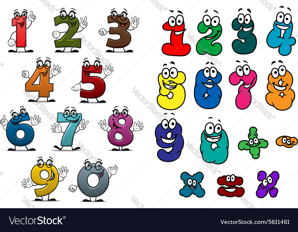 Cartoon colorful numbers and digits Royalty Free Vector