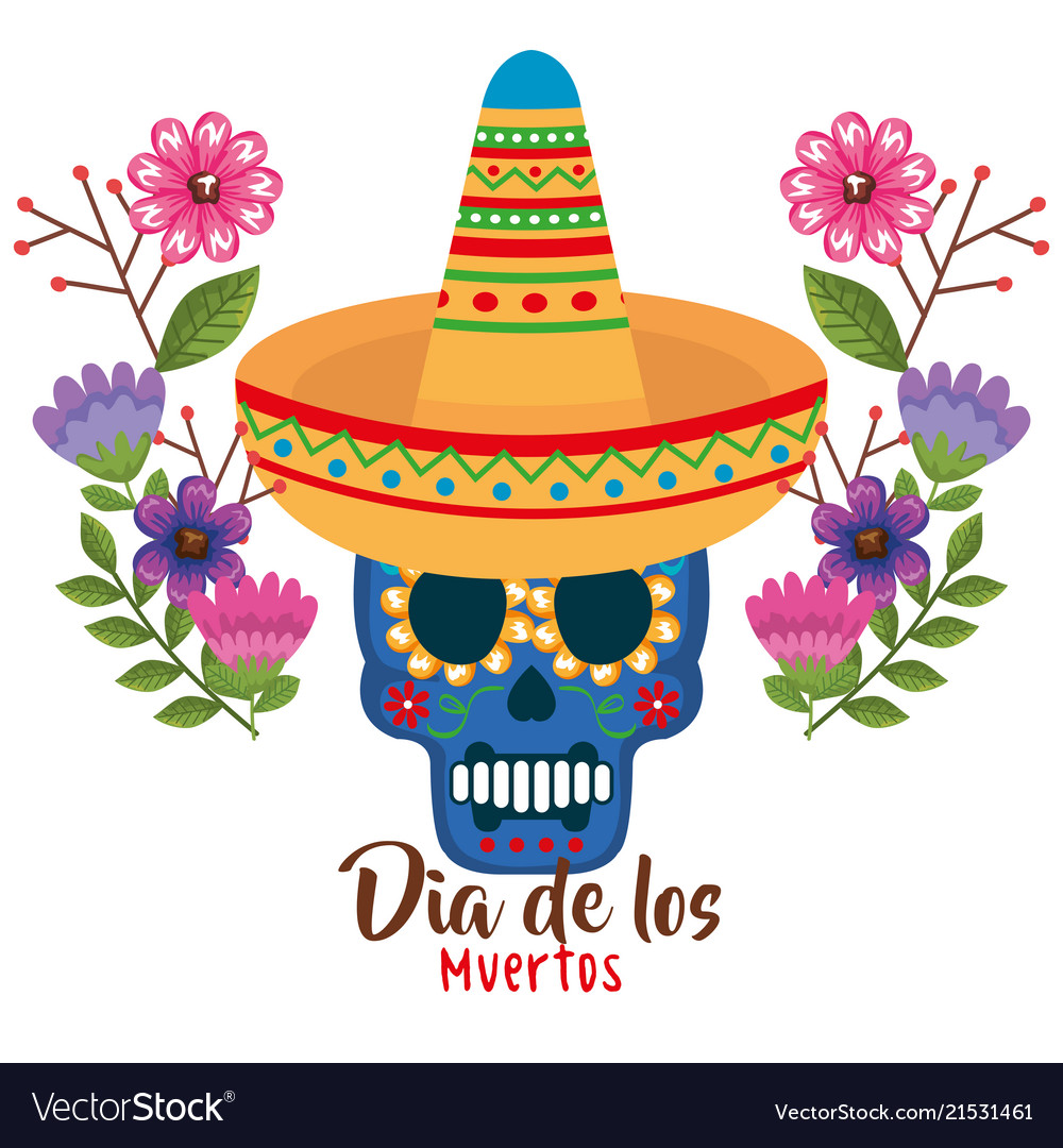 Day of the dead mask with hat Royalty Free Vector Image