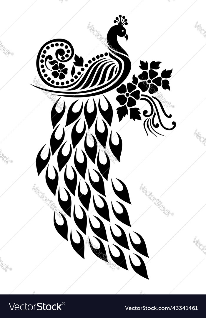 Indian style peacock with flowers Royalty Free Vector Image