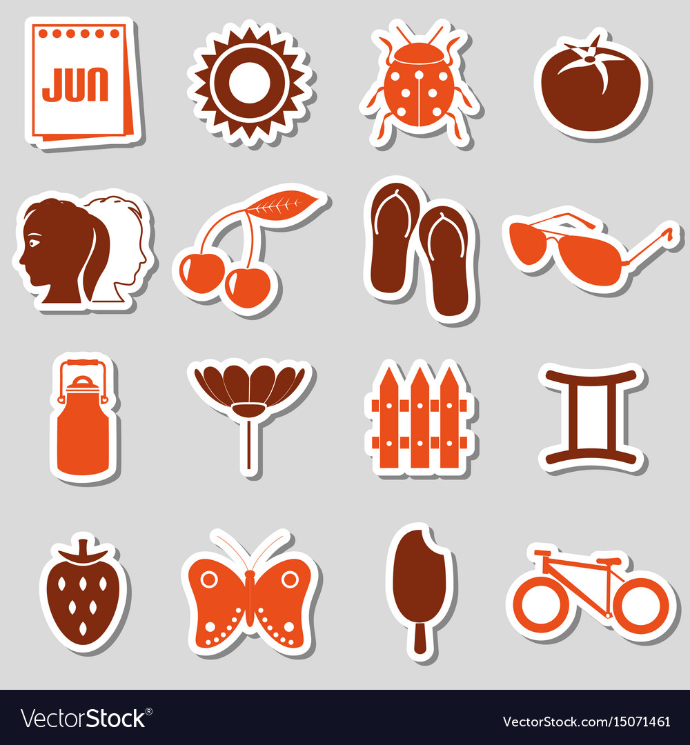 June Month Theme Set Of Simple Stickers Eps10 Vector Image