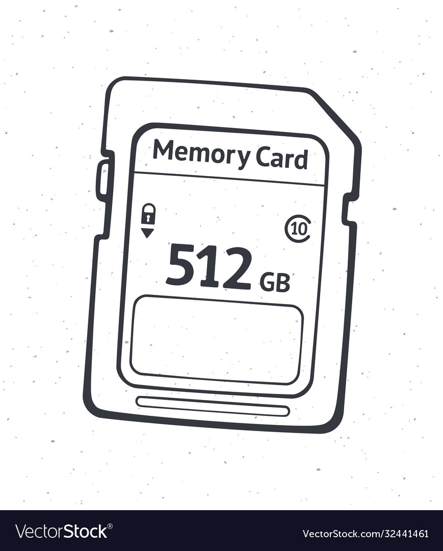 Outline compact memory card flash drive Royalty Free Vector