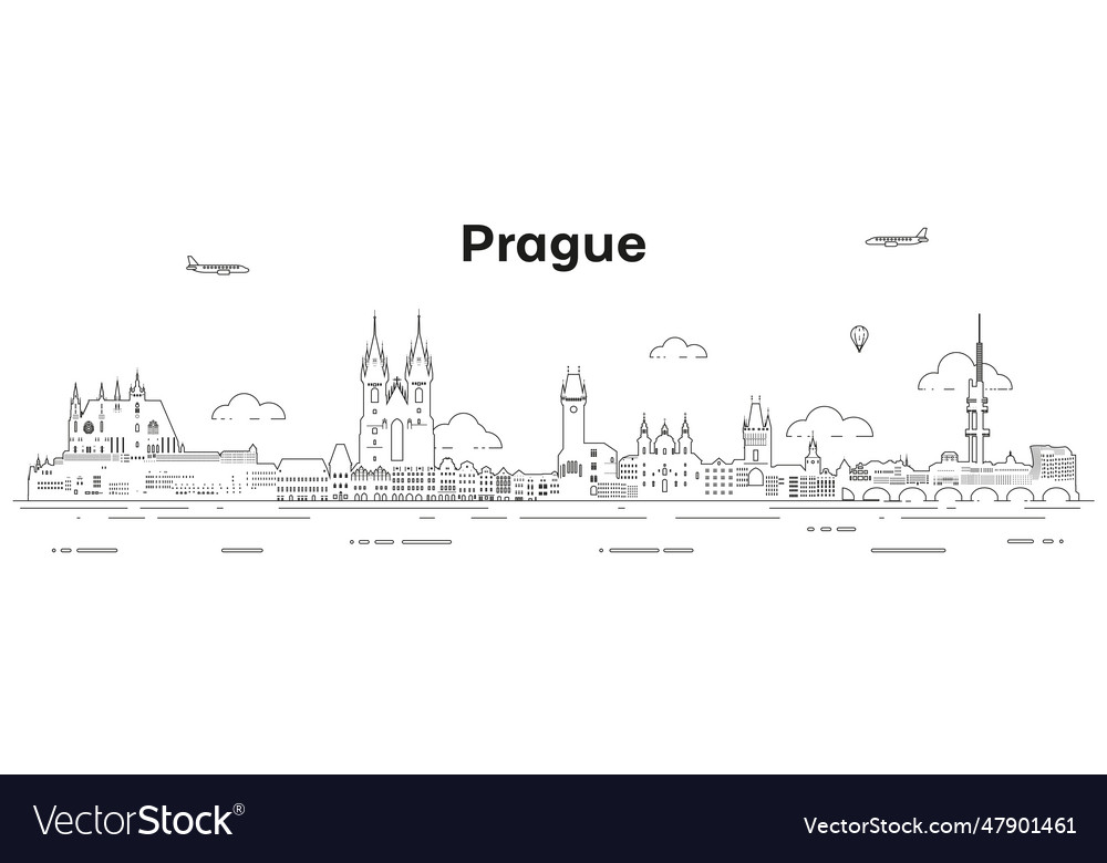 Prague skyline line art Royalty Free Vector Image