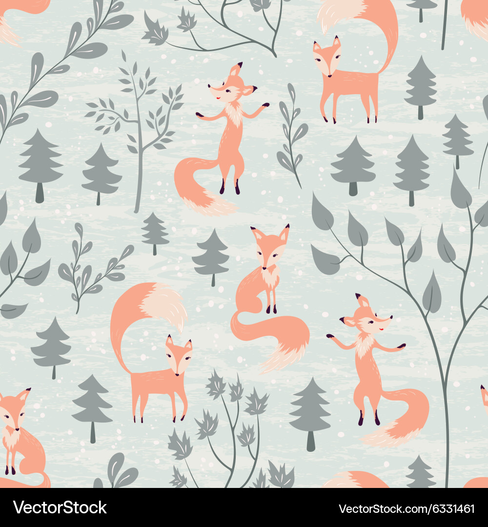 Seamless pattern with fox in winter forest Vector Image