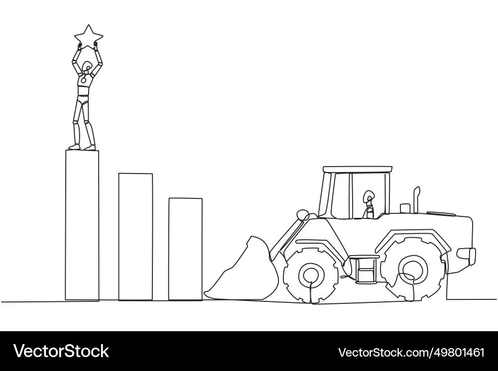 Single Continuous Line Drawing Smart Robot Vector Image