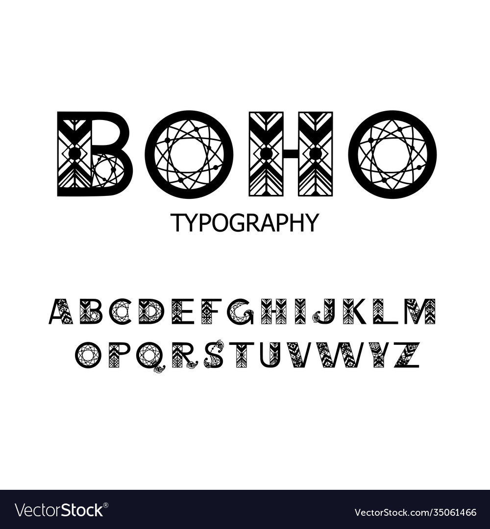 Boho english alphabet Royalty Free Vector Image