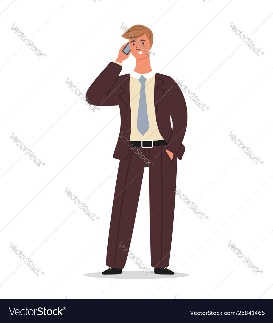 Businessman is standing and talking on phone Vector Image