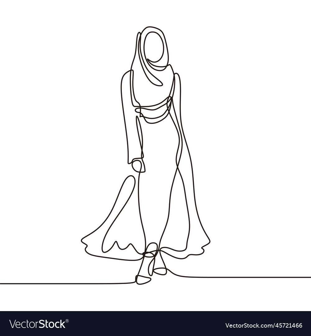 Hijab girl one line drawing fashionable muslim Vector Image