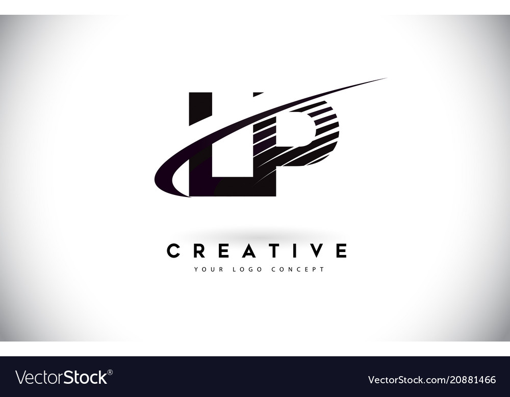 Lp l p letter logo design with swoosh and black Vector Image