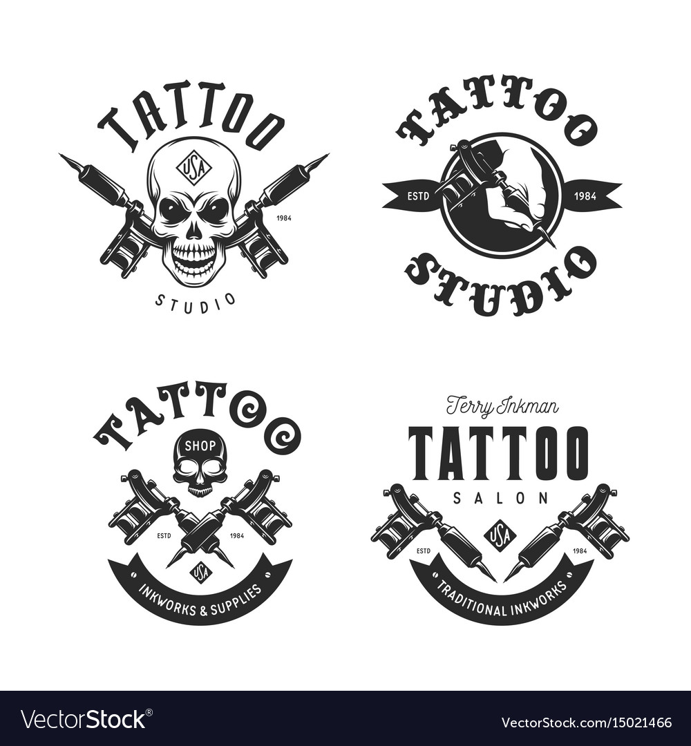 Tattoo studio emblems set vintage Royalty Free Vector Image