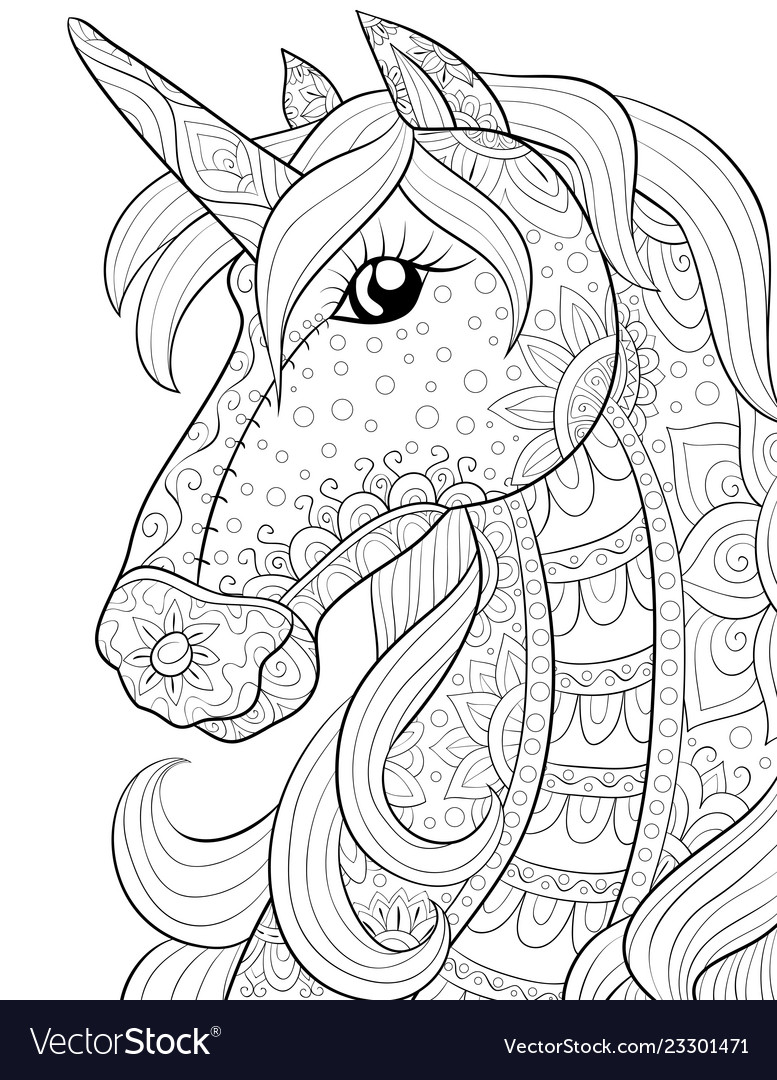 Adult Coloring Bookpage A Cute Unicorn Image For Vector Image