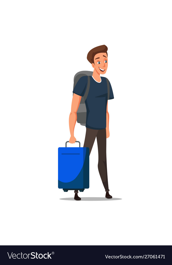 Boy with baggage flat isolated Royalty Free Vector Image