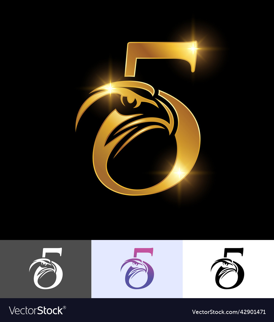 Golden eagle monogram number 5 Royalty Free Vector Image