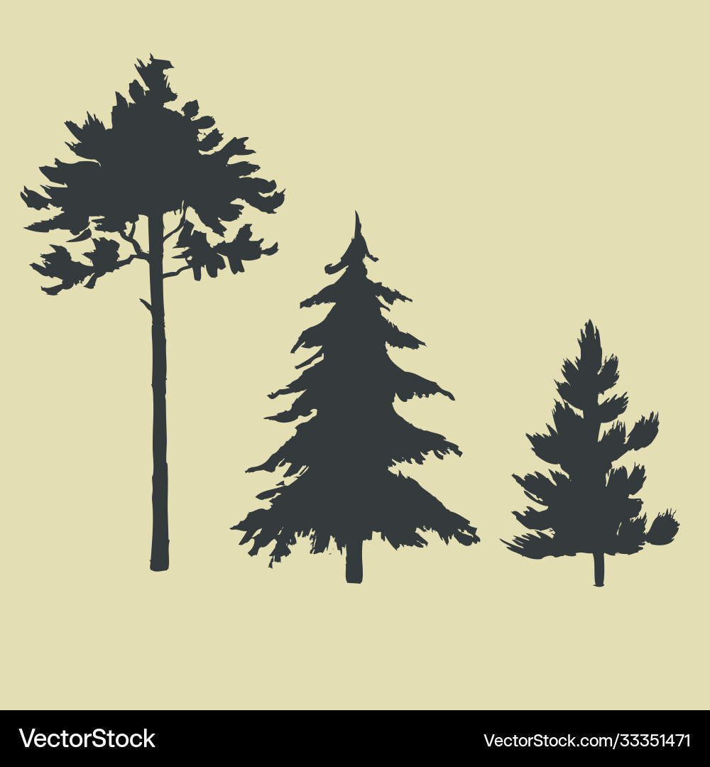 Set hand painted fire trees isolated Royalty Free Vector