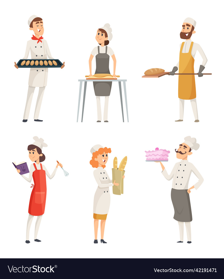 Various cartoon characters bakers at work Vector Image