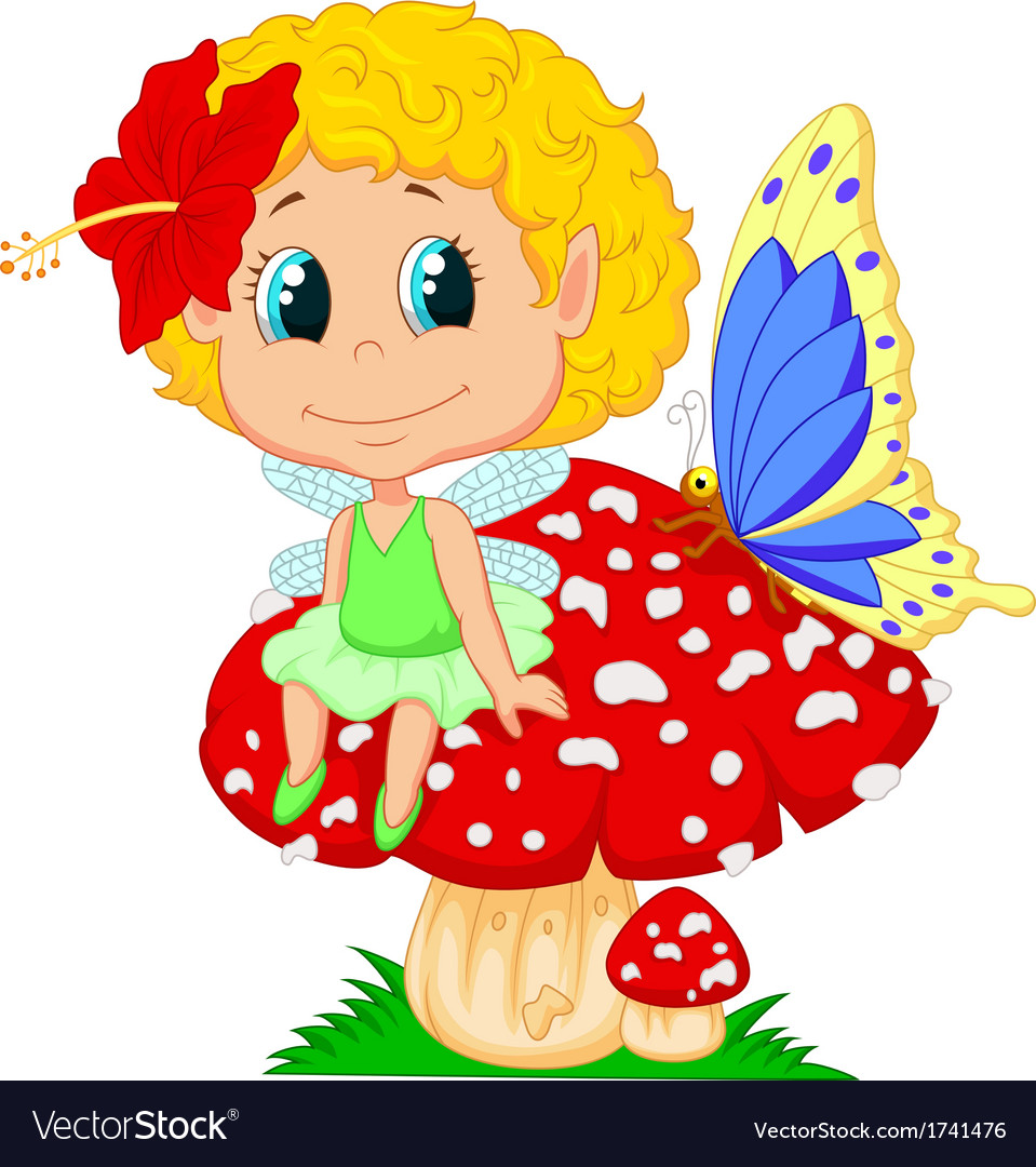 Baby fairy elf cartoon sitting on mushroom Vector Image