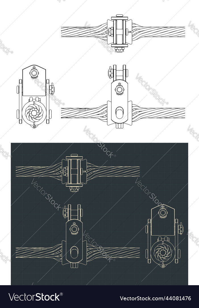 Opgw suspension clamp blueprints Royalty Free Vector Image