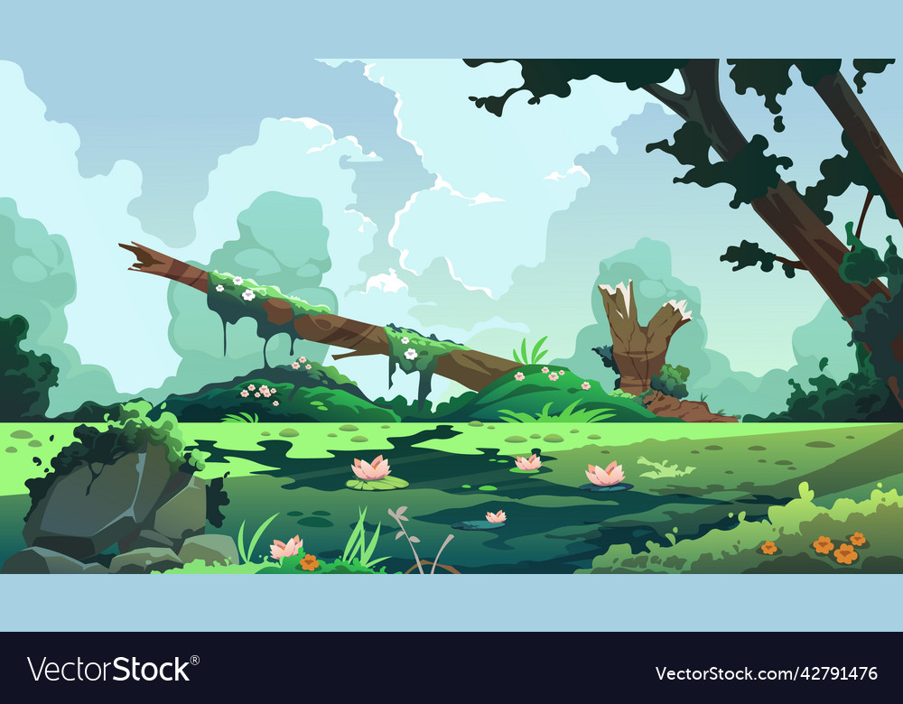 Swamp cartoon landscape forest background Vector Image