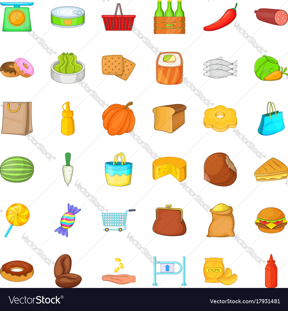 Buy of food icons set cartoon style Royalty Free Vector