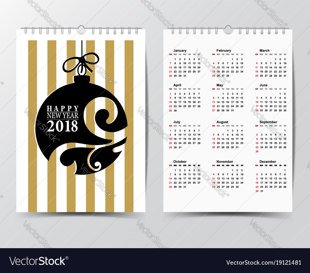 Calendar template for 2018 year Royalty Free Vector Image
