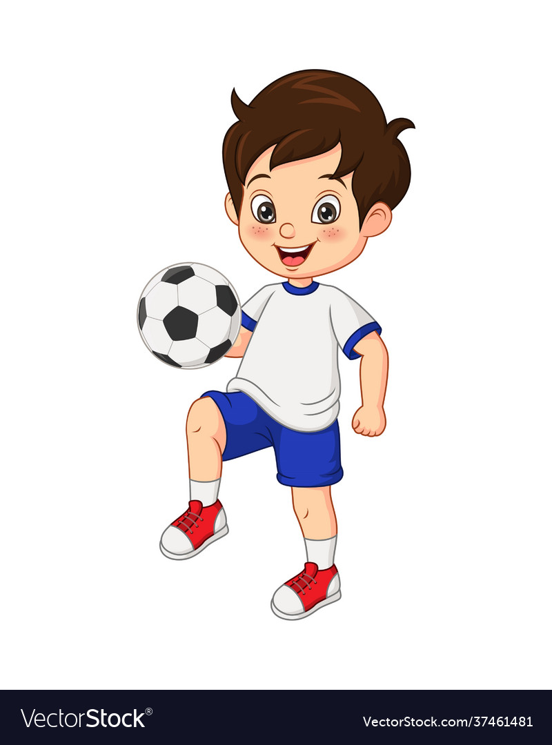 Cartoon little boy playing football Royalty Free Vector