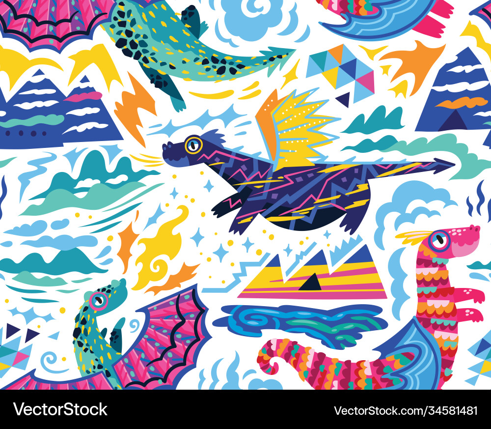 Fairy dragons seamless pattern Royalty Free Vector Image