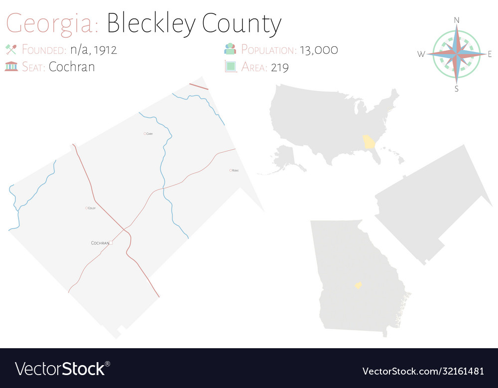 Map in bleckley county georgia Royalty Free Vector Image