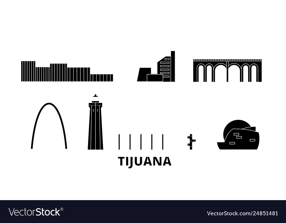 Mexico tijuana flat travel skyline set Royalty Free Vector