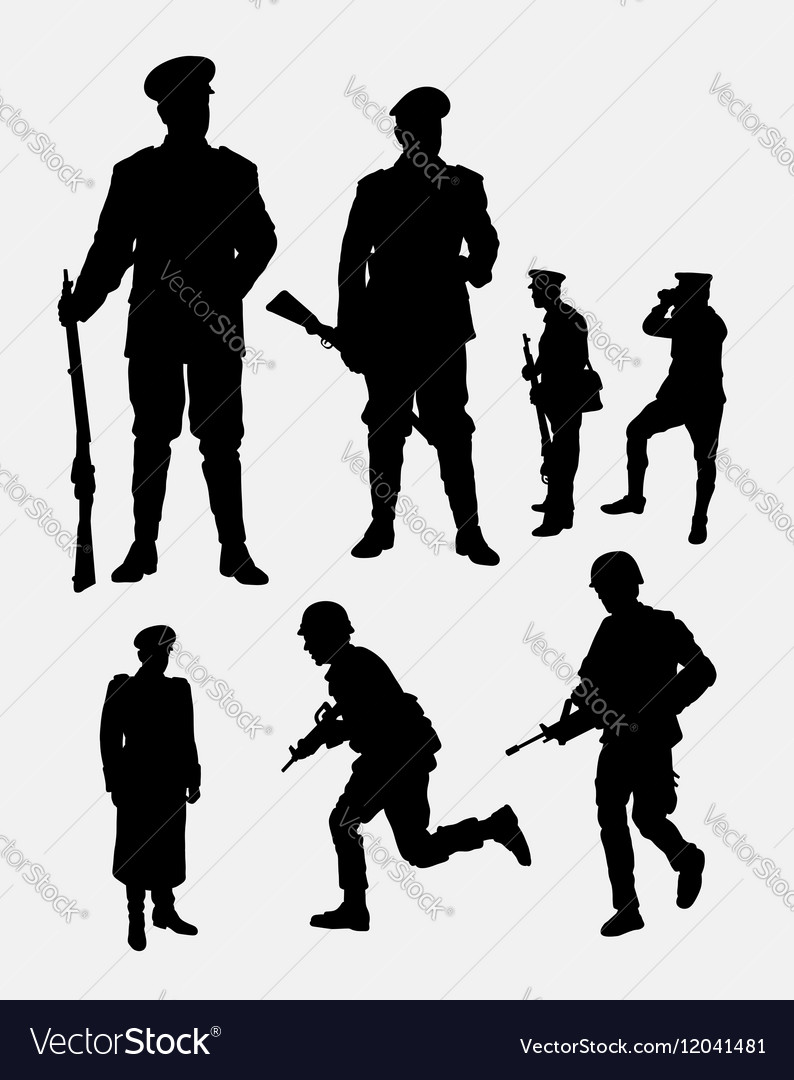 Soldier army and police silhouette 3 Royalty Free Vector