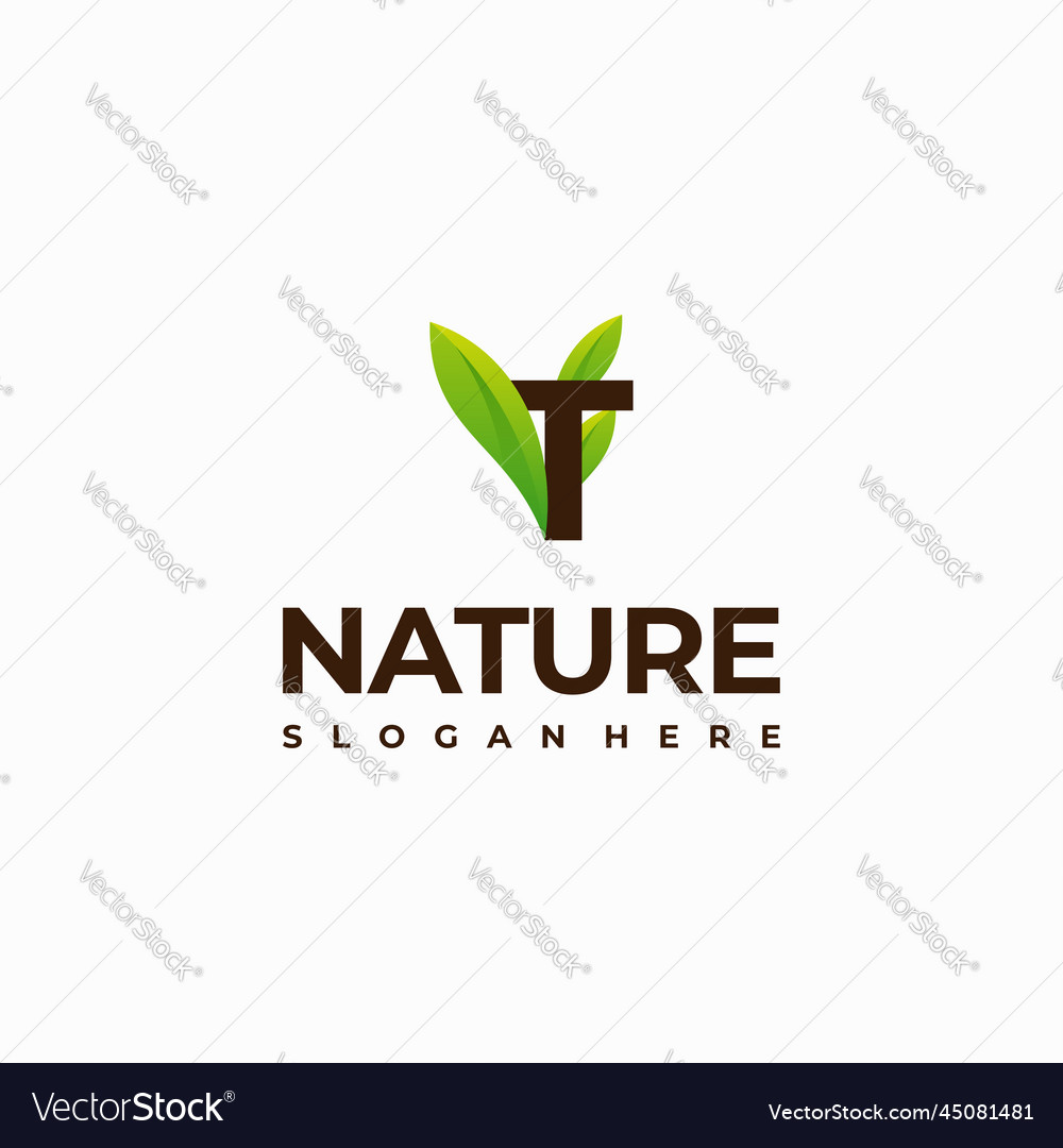 T letter leaf initial nature logo designs modern Vector Image