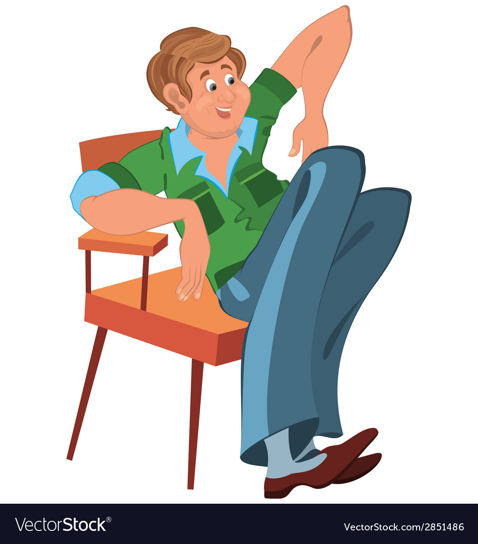 Happy cartoon man sitting in armchair green Vector Image