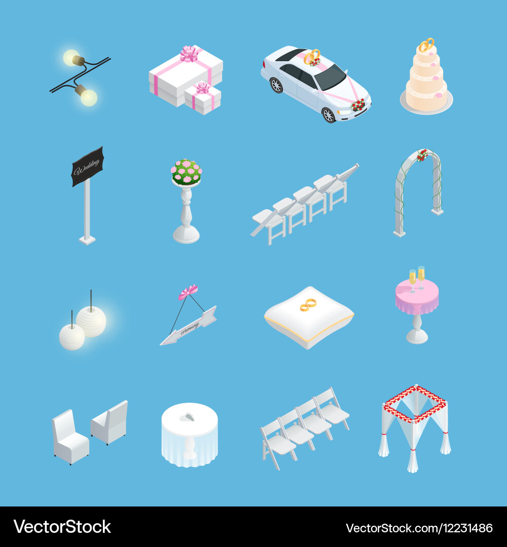 Wedding ceremony isometric elements Royalty Free Vector
