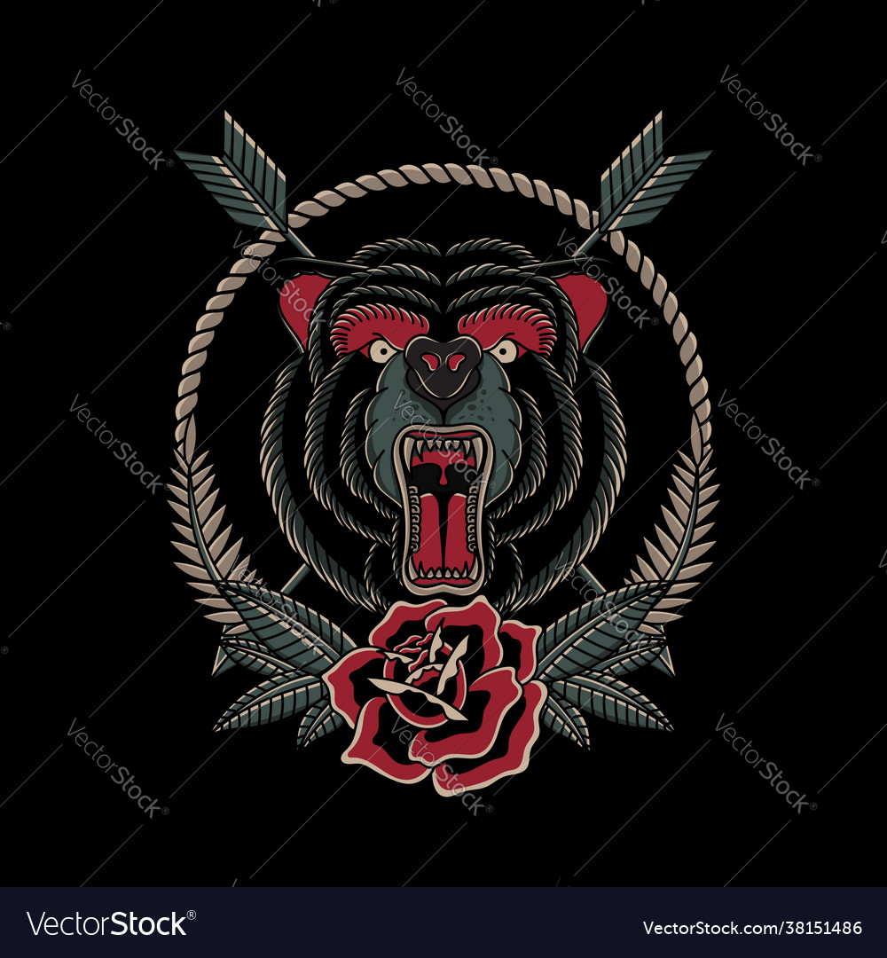 Wild ride angry bear with rose vector image Wild ride angry bear with rose