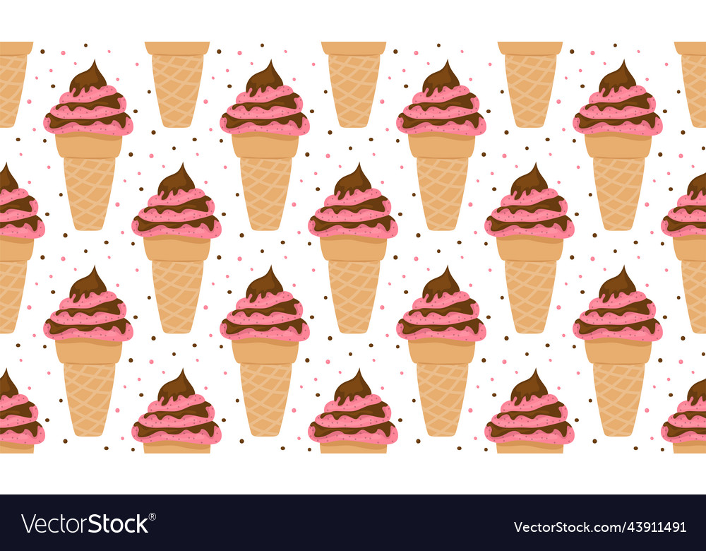 Choco Raspberry Icecream Waffle Horn Pattern Flat Vector Image