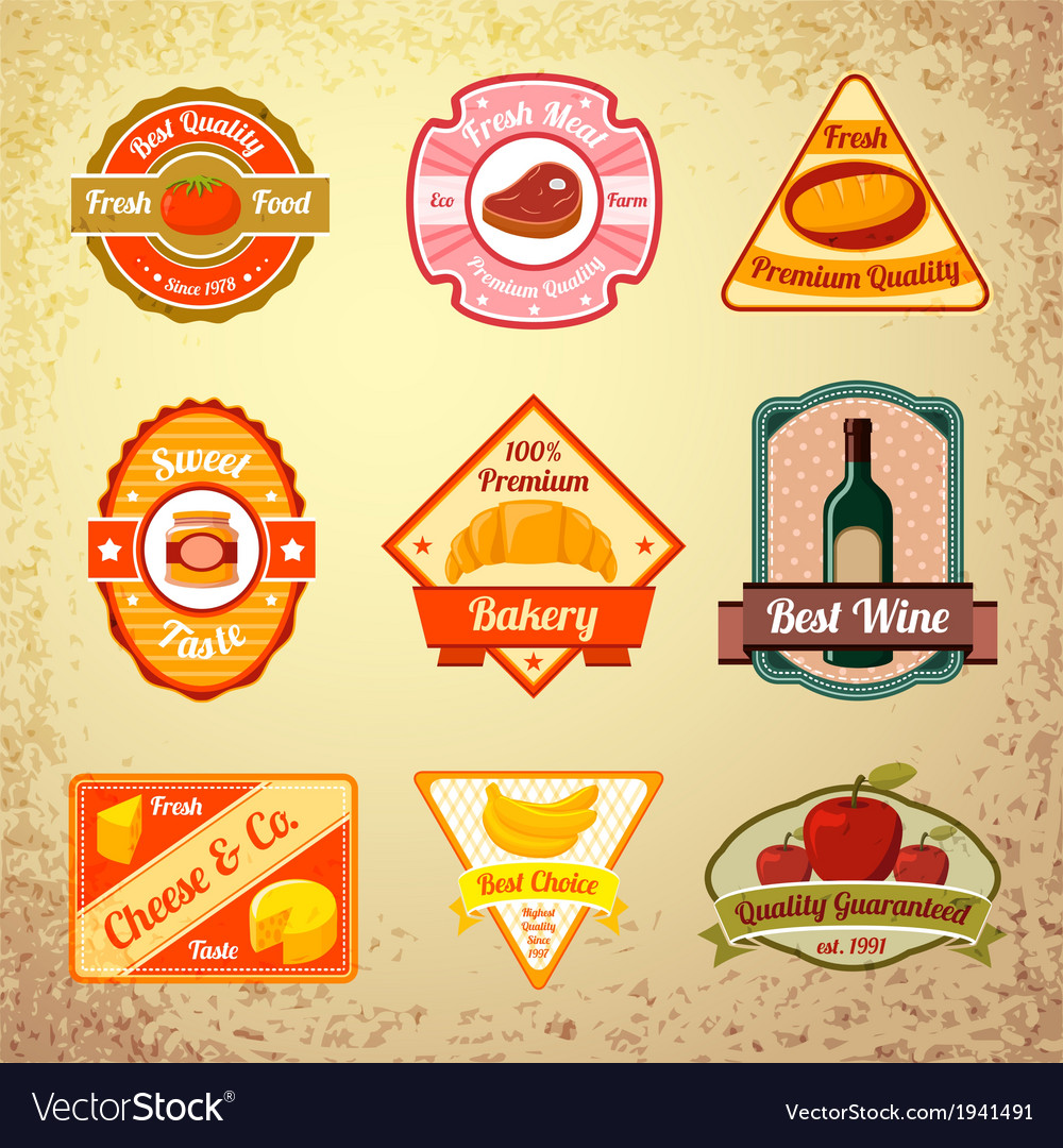 Collection food stamps or labels Royalty Free Vector Image