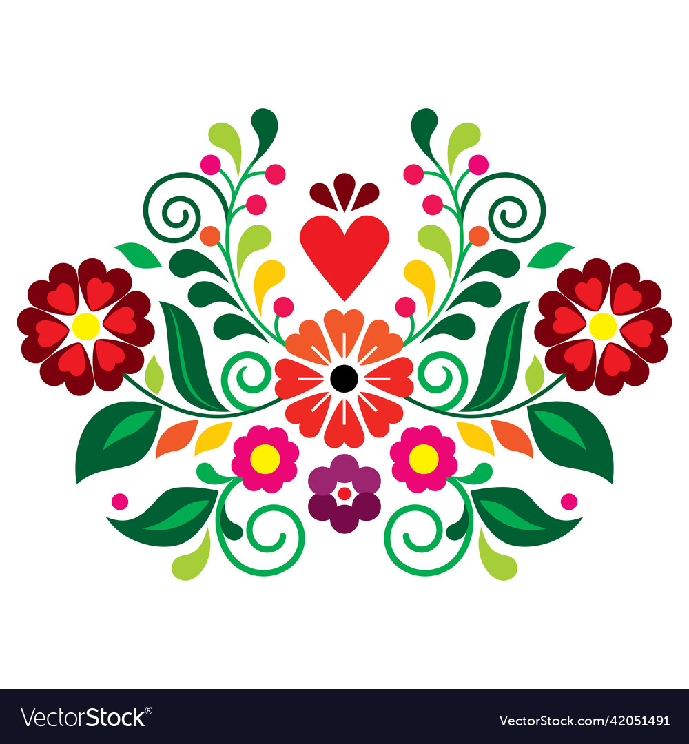 Folk art design with flowers and heart