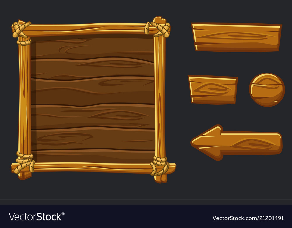 Set cartoon wood assets interface and buttons Vector Image