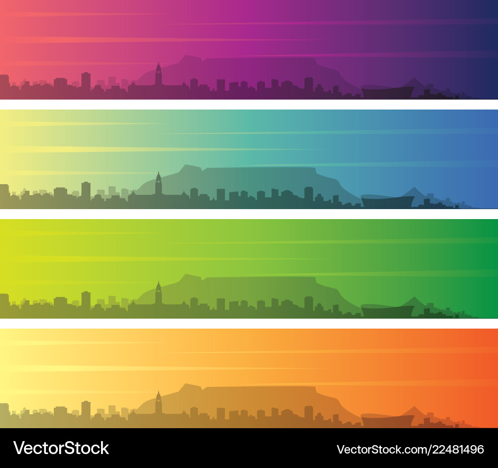Cape Town Multiple Color Gradient Skyline Banner Vector Image