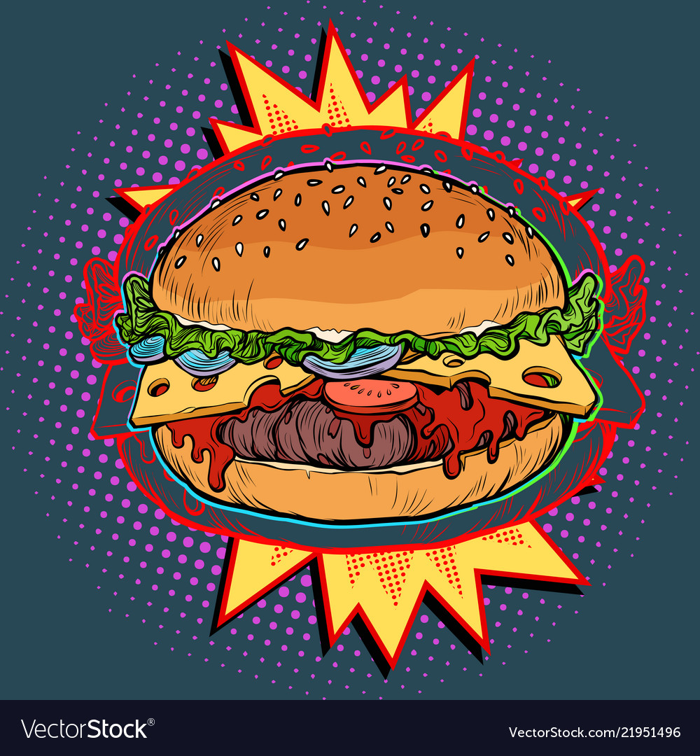 Hot burger on fire Royalty Free Vector Image - VectorStock