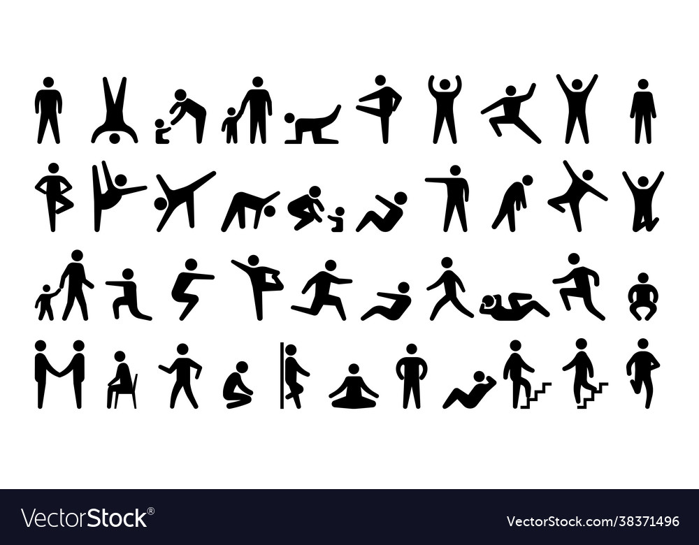 Stick man body black pictogram silhouettes Vector Image