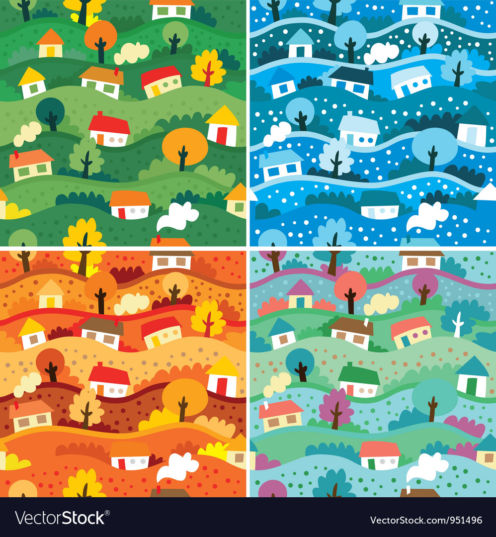 Seamless patterns with 4 seasons Royalty Free Vector Image