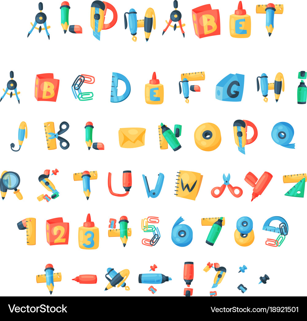 Alphabet stationery letters abc font Royalty Free Vector
