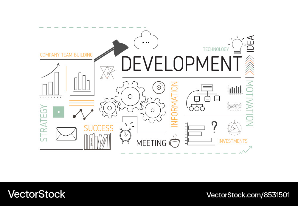 Business template page with icons of development Vector Image