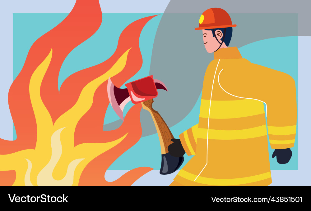 Fireman with axe character Royalty Free Vector Image